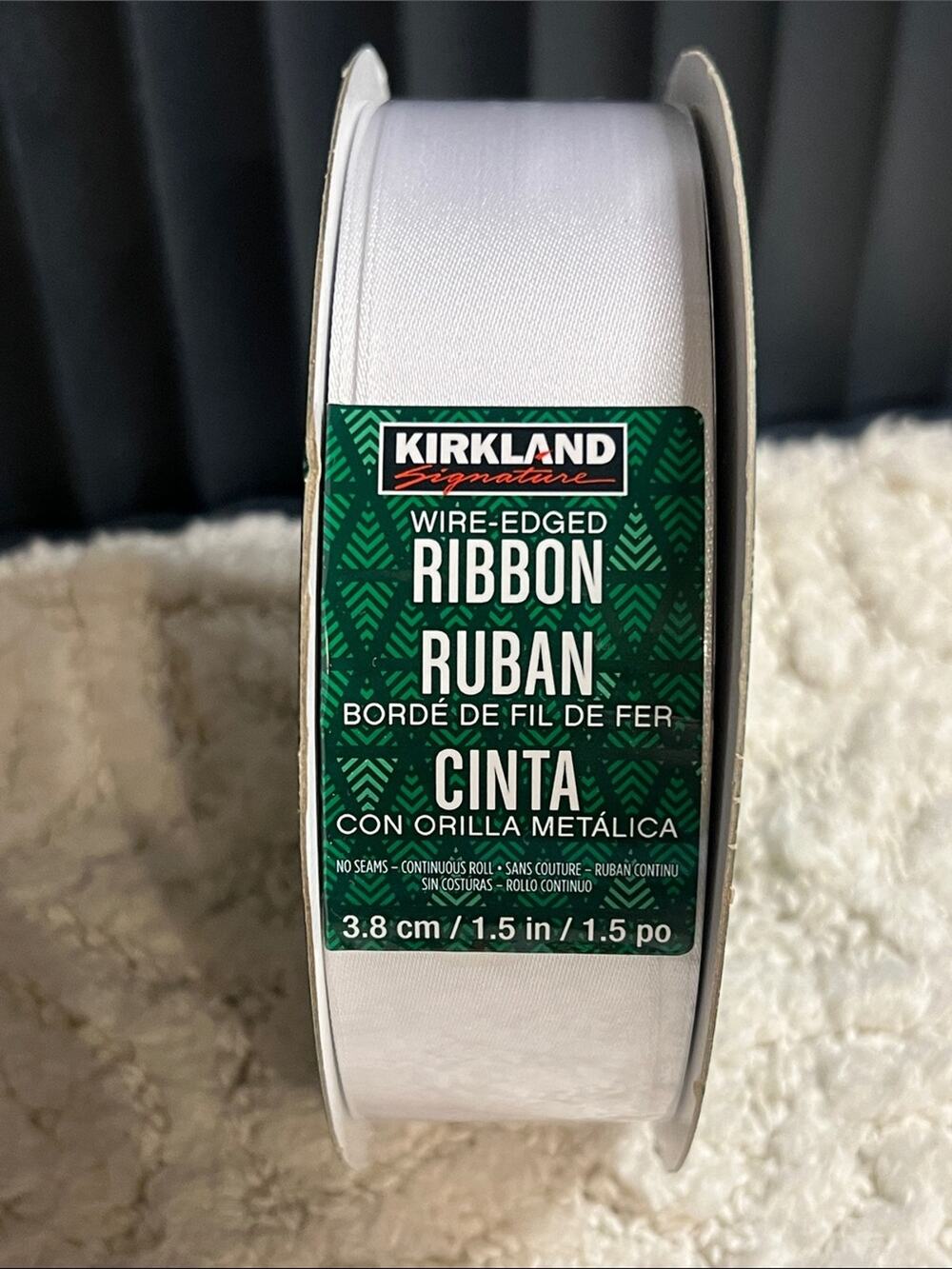 Kirkland Wired Ribbon Silvery White 50 Yd x 1.5”